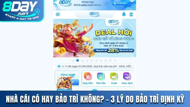Nhà cái 8DAY có hay bảo trì không